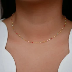 Enamel Lola Forgyldt Halskæde -  N55G Rainbow