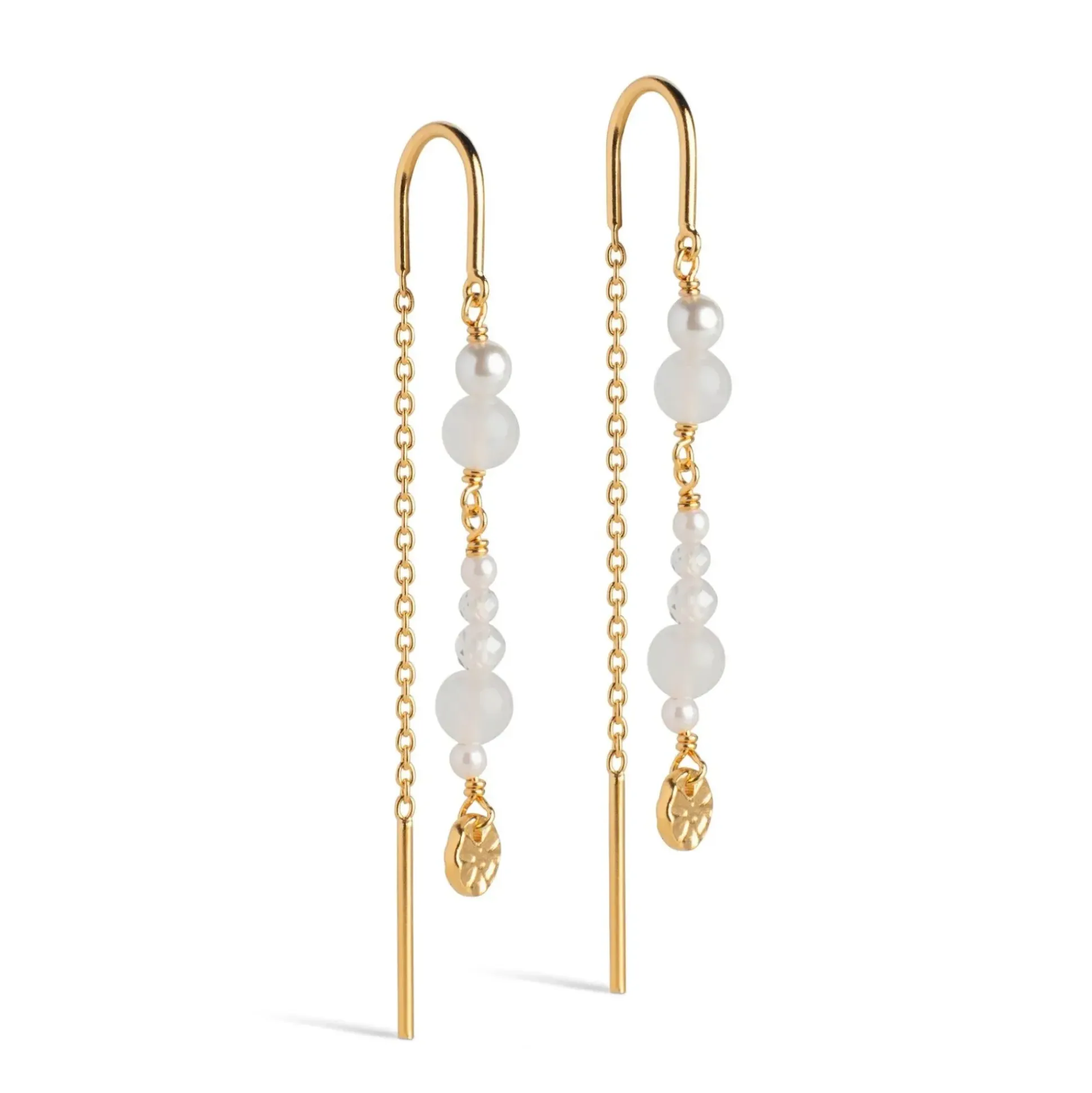Enamel Sofia Earings White And Pearls - Kæderøreinge m. Perler - E282G-White