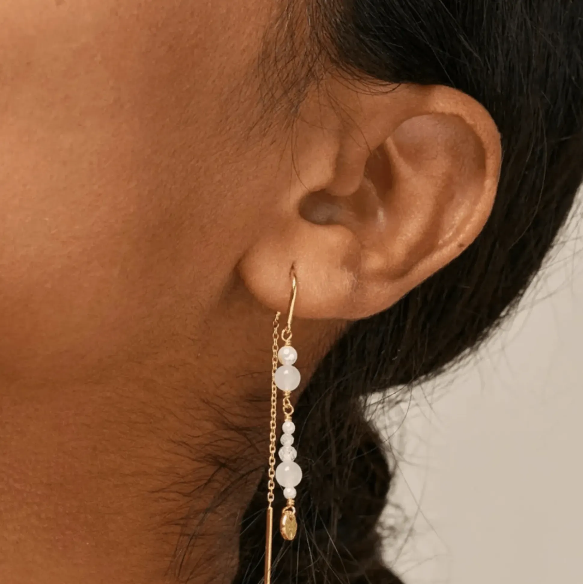 Enamel Sofia Earings White And Pearls - Kæderøreinge m. Perler - E282G-White