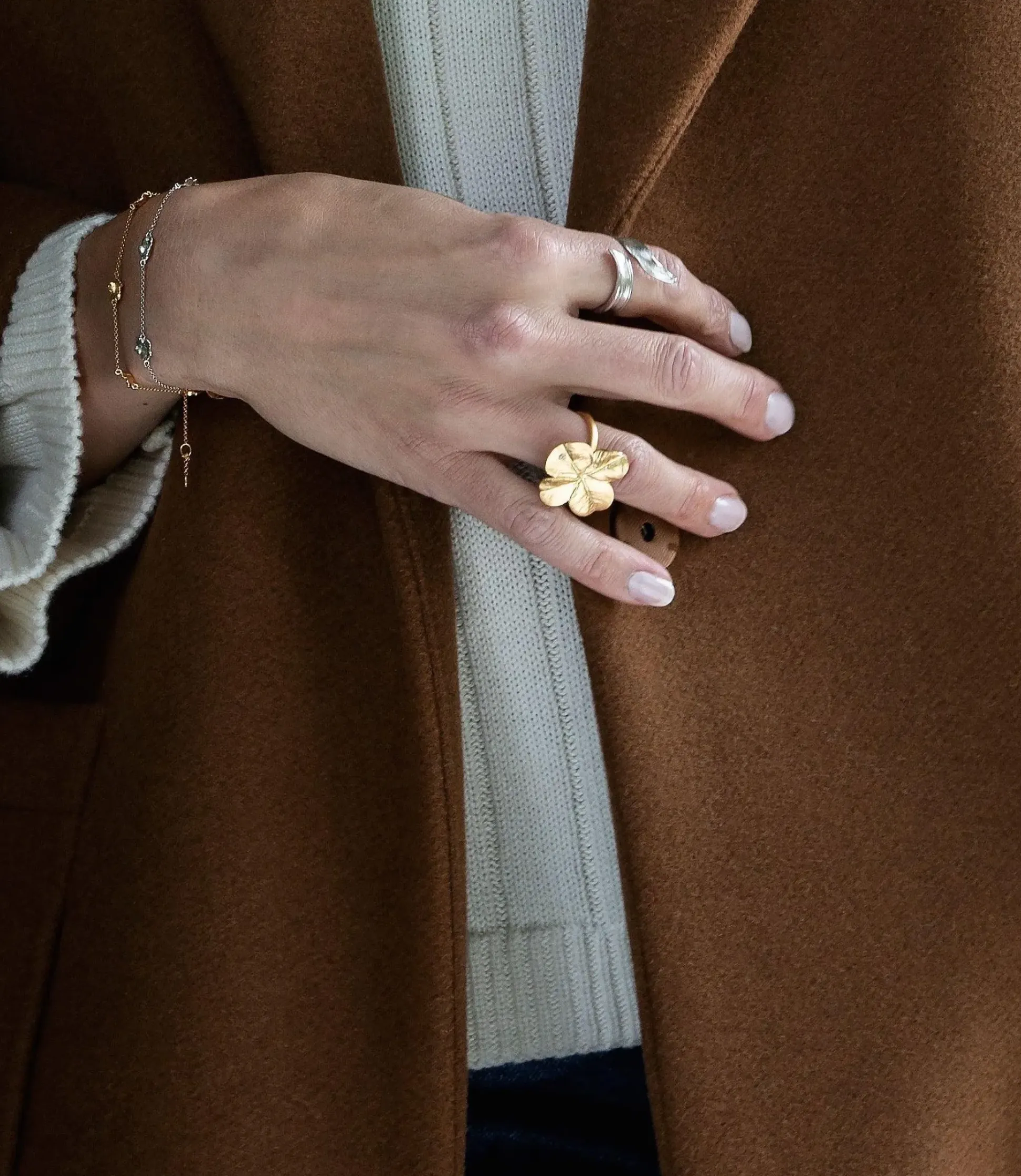 Flora Danica Firkløver Statement Ring - Sølv Forgyldt