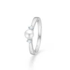 Mads Z 14kt Hvidguld Crown Trinity Pearl Ring 0.08ct W.Si