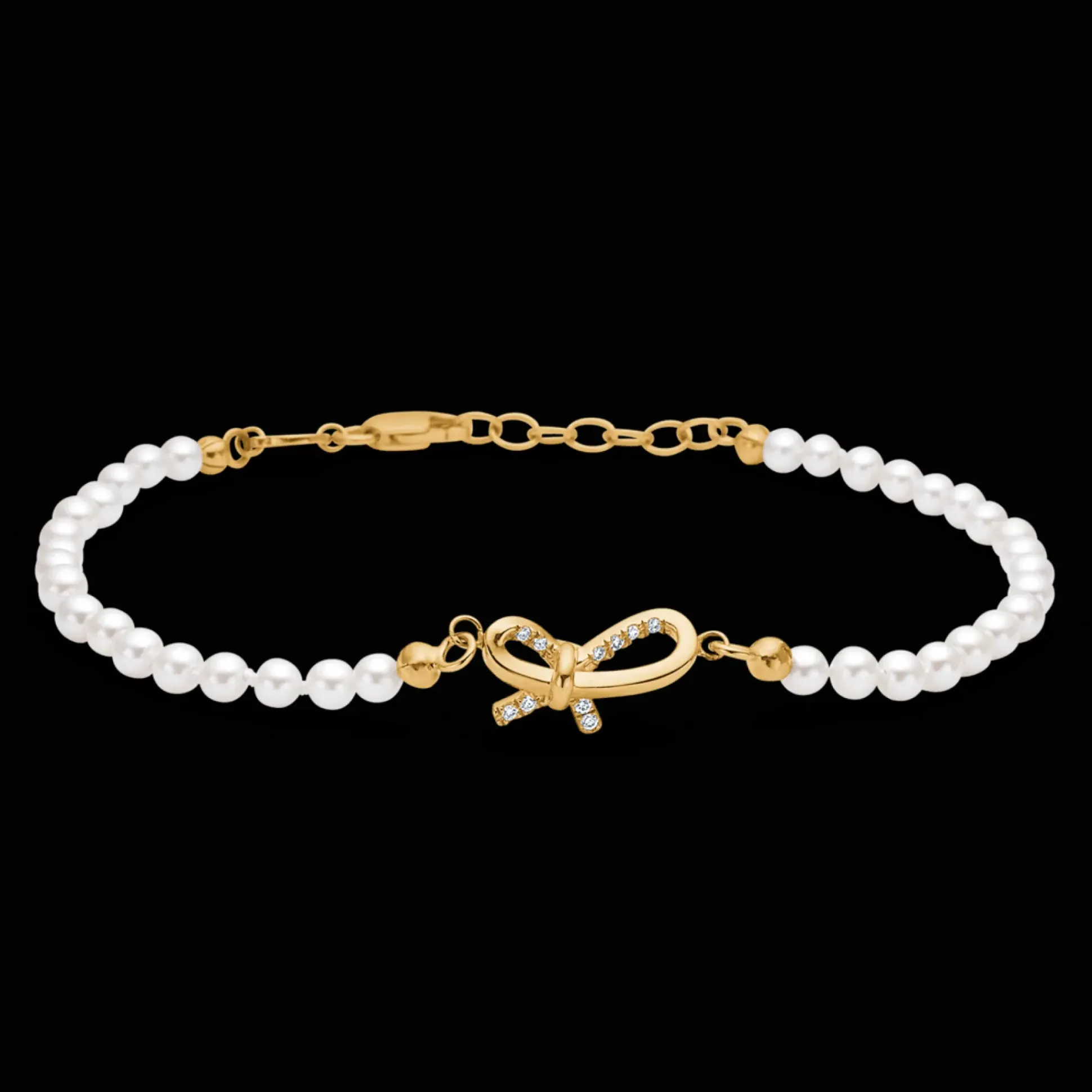 Mads Z Miss Butterfly Sløjfe Perlearmbånd - Guld & Diamanter