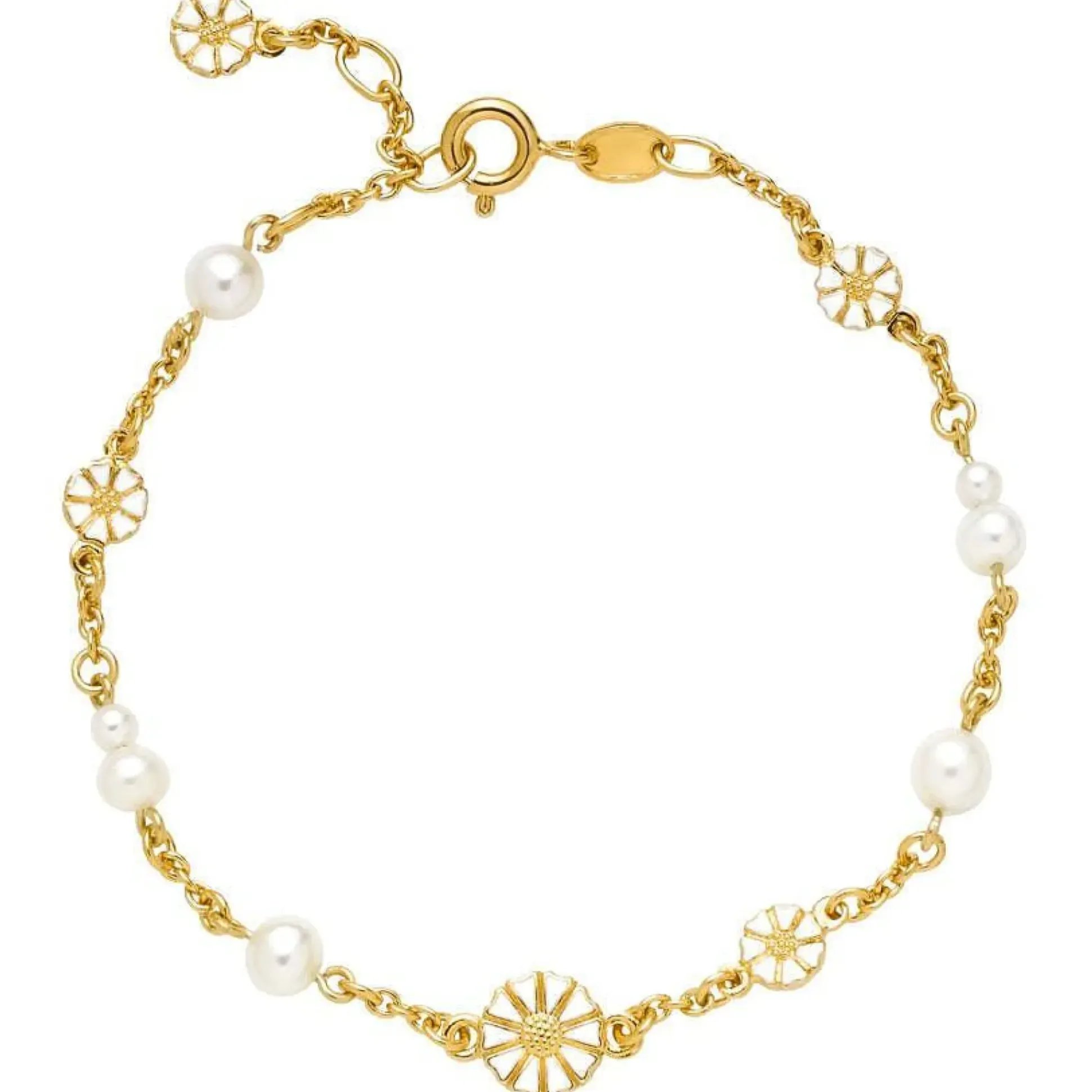 Marguerit Forgyldt Armbånd m. perler - 9015074-33-M