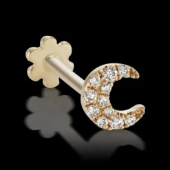 MARIA TASH Small Diamond Moon Threaded Stud 18k