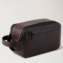Mulberry Double Zip Wash Case Two Tone Leather Dark Chokolate