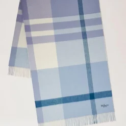Mulberry Large Check Merino Wool Scarf Poplin Blue-White