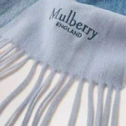 Mulberry Large Check Merino Wool Scarf Poplin Blue-White