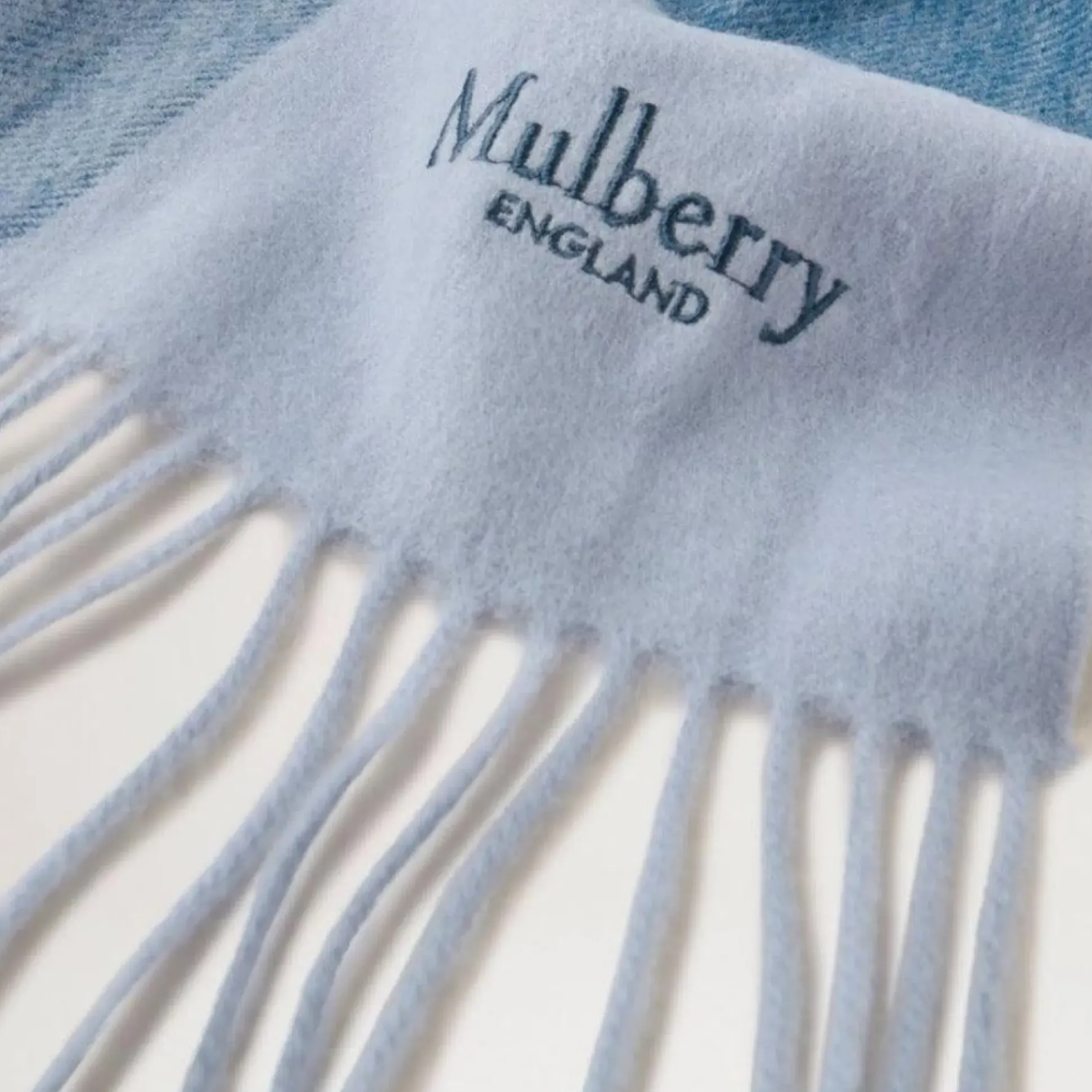 Mulberry Large Check Merino Wool Scarf Poplin Blue-White