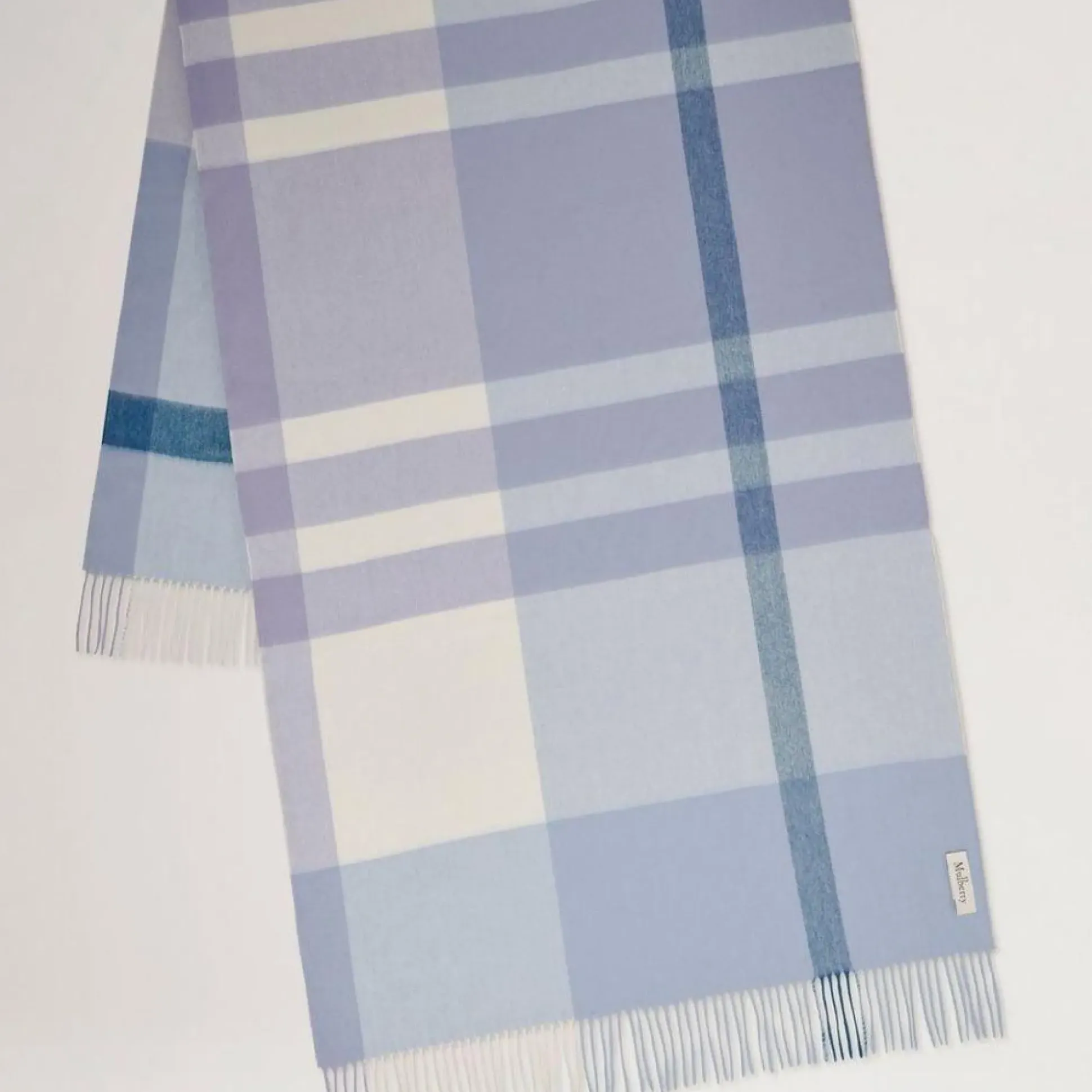 Mulberry Large Check Merino Wool Scarf Poplin Blue-White