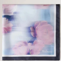 Mulberry Rose & Blue Border Square Scarf