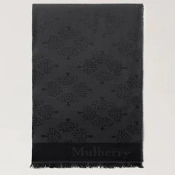 Mulberry Tree Rectangular Scarf Black Cotton Silk Blend