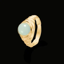 Studio Z Endless Waves Forgyldt Ring m. Grøn Zirkonia