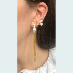 The Earring Shop Baila Perle Ørering Med Kæder - FW2027